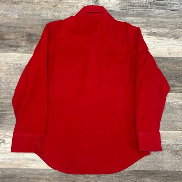 Vintage 70s Wrangler Solid Red Mens L Cowboy Western Horse Tag Flannel Shirt USA - Picture 3 of 9